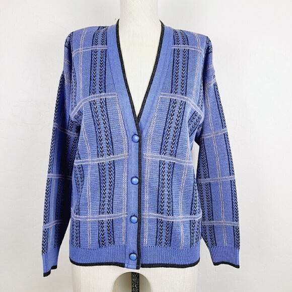 Vintage Pendleton Cardigan Sweater M Petite Blue Gray Plaid V-Neck Cardi…‎ - Picture 1 of 6